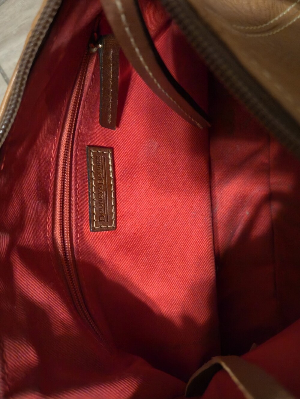 Dooney & Bourke Brown/Tan Pebbled Leather Shoulder Bag with Contrast Trim - Picture 5 of 10